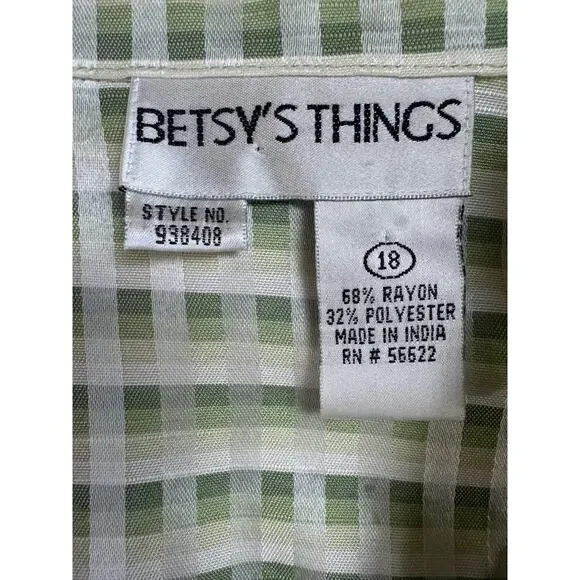 Vintage Betsy's Things Green Gingham Work Jacket Size 12 Shoulder Pads 80s 90s - Picture 6 of 8